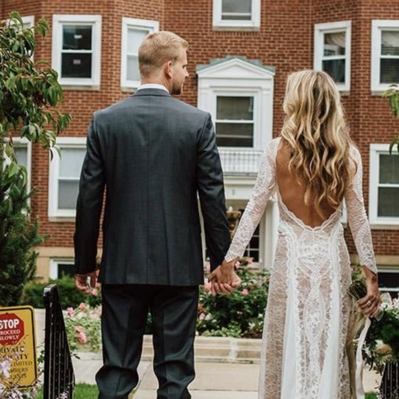 Grace Loves Lace Inca Lace Silk Wedding Dress Size Small Ivory/Nude and Tan - Picture 11 of 16